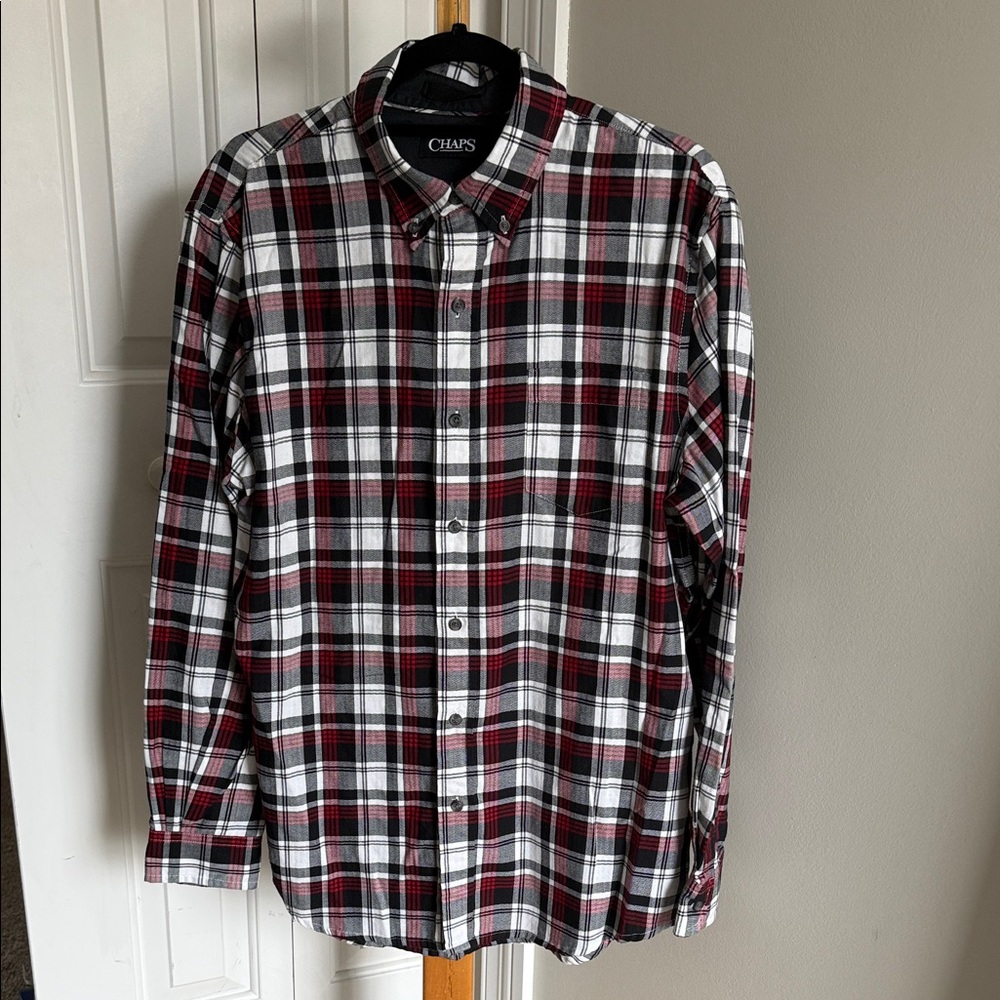 Chaps Men's Black and Red Plaid Button Down Shirt
